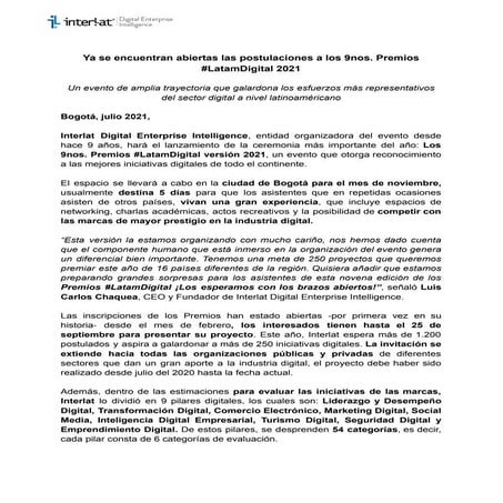 Comunicado de Prensa de los 9nos. premios #LatamDigital 2021