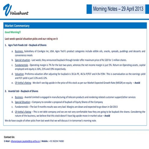 CP-Artha morning notes-29 April 2013