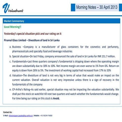 CP-Artha morning notes-30 april 2013