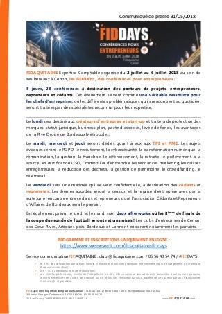 Communiqué de presse - FIDDAYS - Conférences pour Entrepreneurs