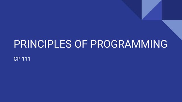 Computer programing 111 lecture 1 