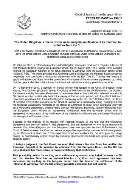 Curia Press Release No 191/18