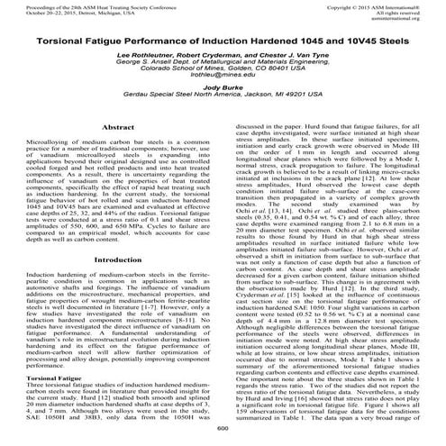 Torsional Fatigue Performance of Induction Hardened 1045 and 10V45 ...