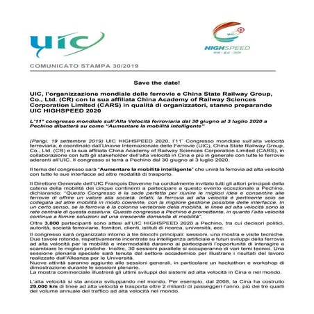 Save the date!! High speed congress 2020, Beijing_Italian version