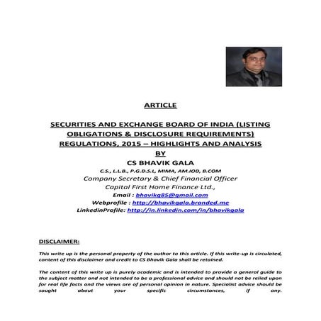 SEBI (LISTING OBLIGATIONS & DISCLOSURE REQUIREMENTS) REGULATIONS, 2015 – HIGH...