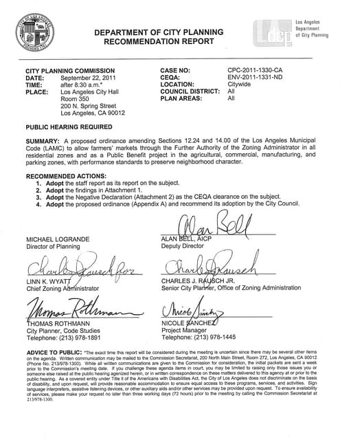 Farmers' Markets Ordinance Staff Re...