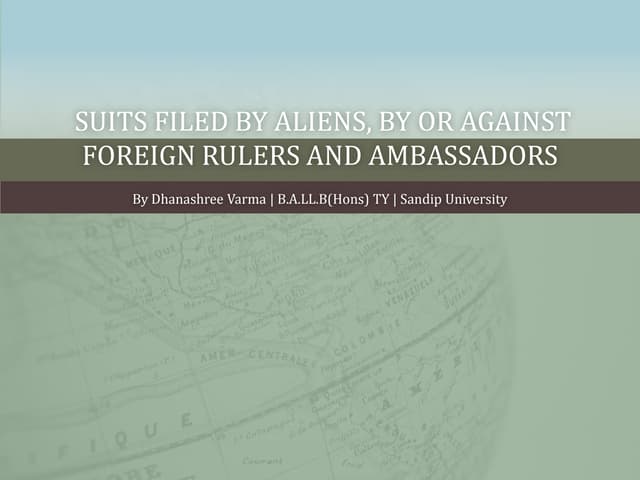 Suits filed by Aliens, by or against Foreign Rulers and Ambassadors