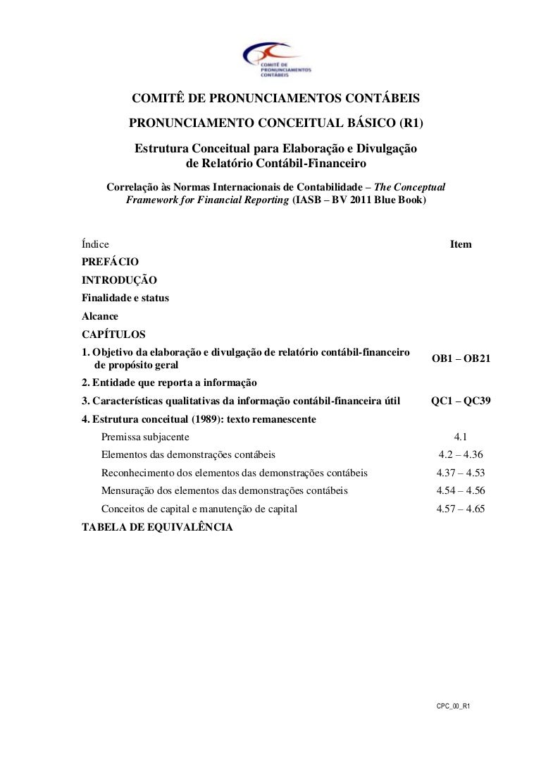 De Acordo Com O Pronunciamento Técnico Cpc 00