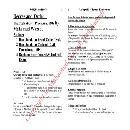 Decree and Order: The Code of Civil Procedure, 1908 for Bar council & Judicia...
