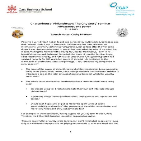 Power and Philanthropy: CP Charterhouse Presentation Sept 2013