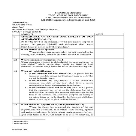 Cpc learning module 4 appearance, examination and trial