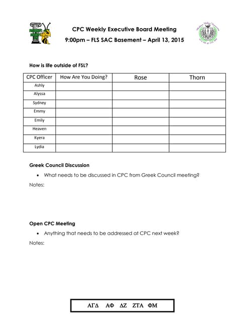 Cpc weekly agenda