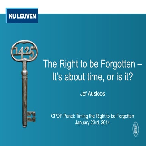 The Right to be Forgotten - It's About Time, or is it? (CPDP2014)