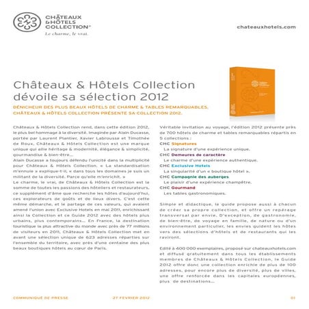 Le Guide Châteaux & Hôtels Collection 2012 dévoile sa sélection