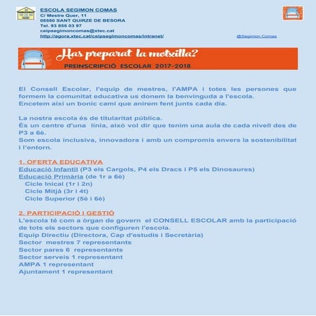 2017/18 DOSSIER INFORMATIU ESCOLA SEGIMON COMAS