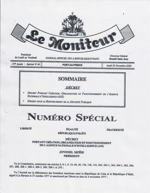 Décret Portant la Création, l’Organisation et le Fonctionnement de l’Agence N...