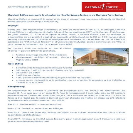 Cardinal Édifice remporte le chantier de l’Institut Mines-Télécom du Campus P...