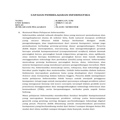 Mata Pelajaran Informtika dilaksanakan secara inklusif bagi semua peserta did...