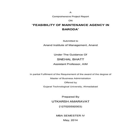 Feasibility of Maintenance Agency in Baroda 
