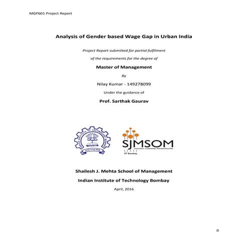 Analysis of Gender based Wage Gap in Urban India