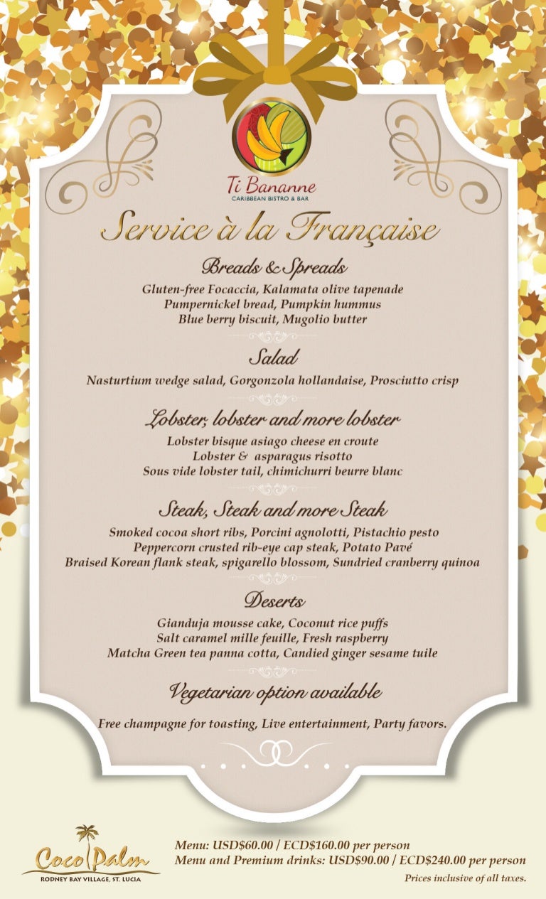 Coco Palm's New Years Eve Menu