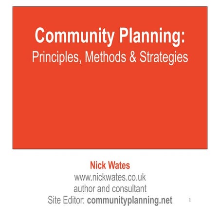 Community Planning: Principles, Methods and Strategies