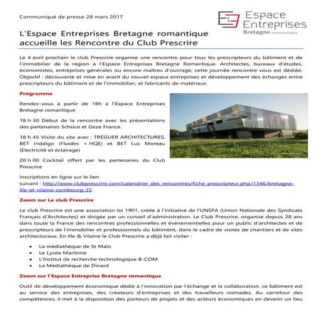 L’Espace Entreprises Bretagne romantique accueille le Club Prescrire
