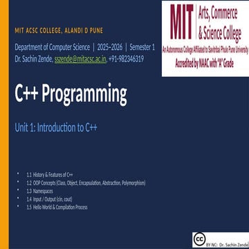 Comprehensive Introduction to C++ Programming and OOP Concepts | PPTX