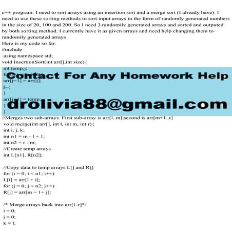 c++ program I need to sort arrays using an insertion sort and a mer.pdf