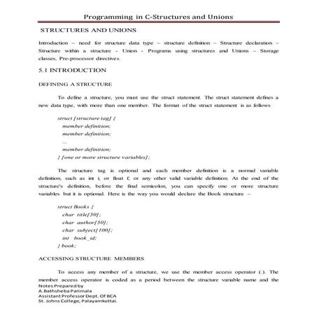 C programming structures & union | PDF
