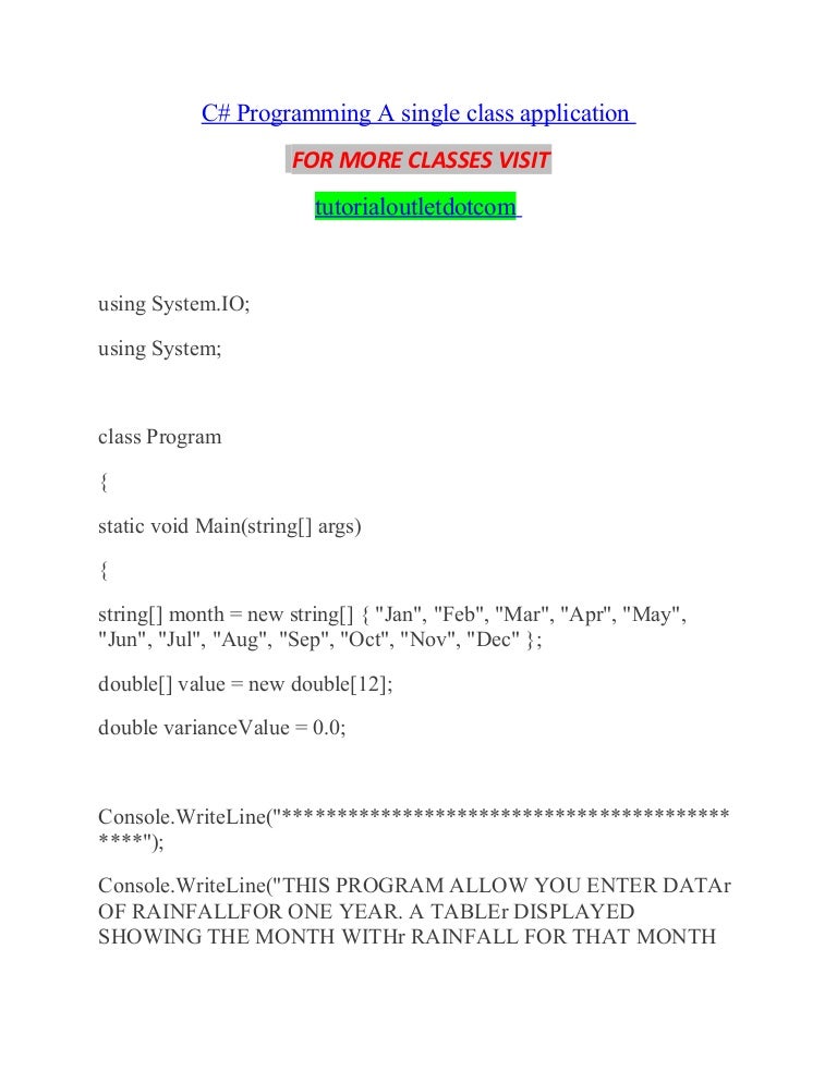 C# programming a single class application/tutorialoutlet