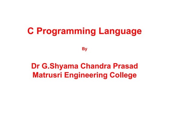 Introduction To C