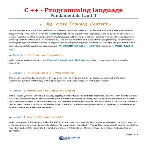 C++ programming language video content | PDF | Web Development | Internet