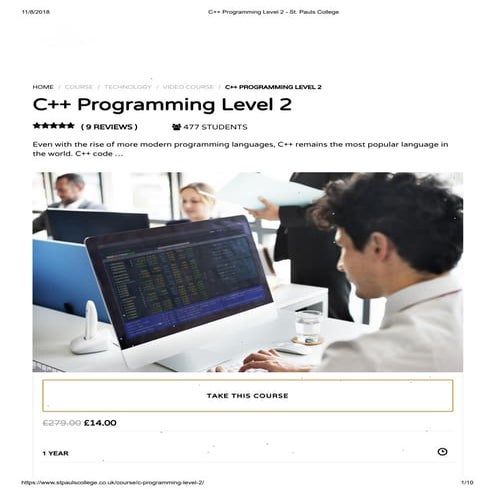 C++ Programming Level 2 - St. Pauls College | PDF