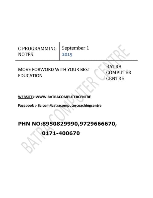 C programming notes BATRACOMPUTER CENTRE IN Ambala CANTT