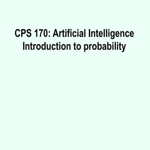 Artificial IntelligenceIntroduction to probability