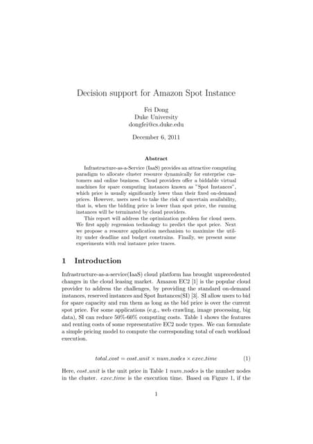 Decision support for Amazon Spot Instance