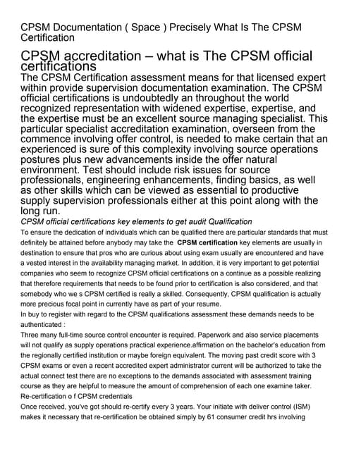 CPSM Documentation ( Space ) Precisely What Is The CPSM Certification (1) CPSM Documentation ( Space ) Precisely What Is The CPSM Certification (1)