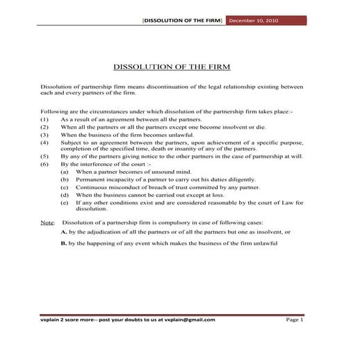 CPT Law Dissolution of the Firm - Revision Sheet