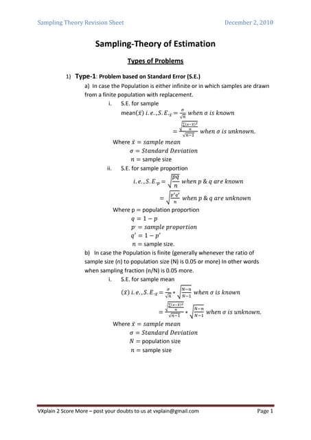 Cpt sampling theory revision sheet