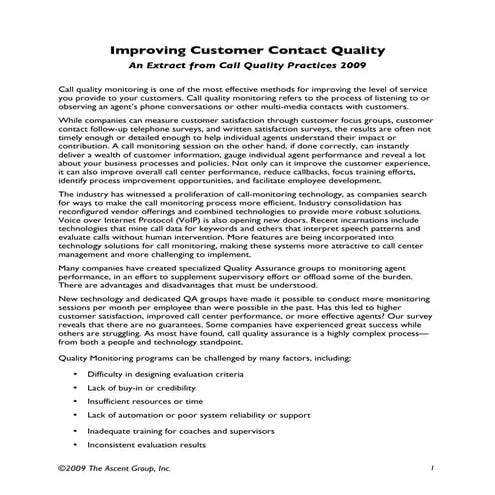 Call Quality Practices 2009
