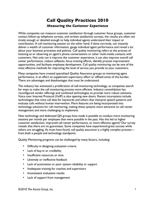 Call Quality Monitoring 2010