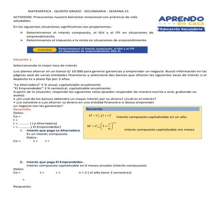 SEMANA 21 APRENDIENDO EN CASA