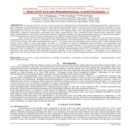 Role of IT in Lean Manufacturing: A brief Scenario