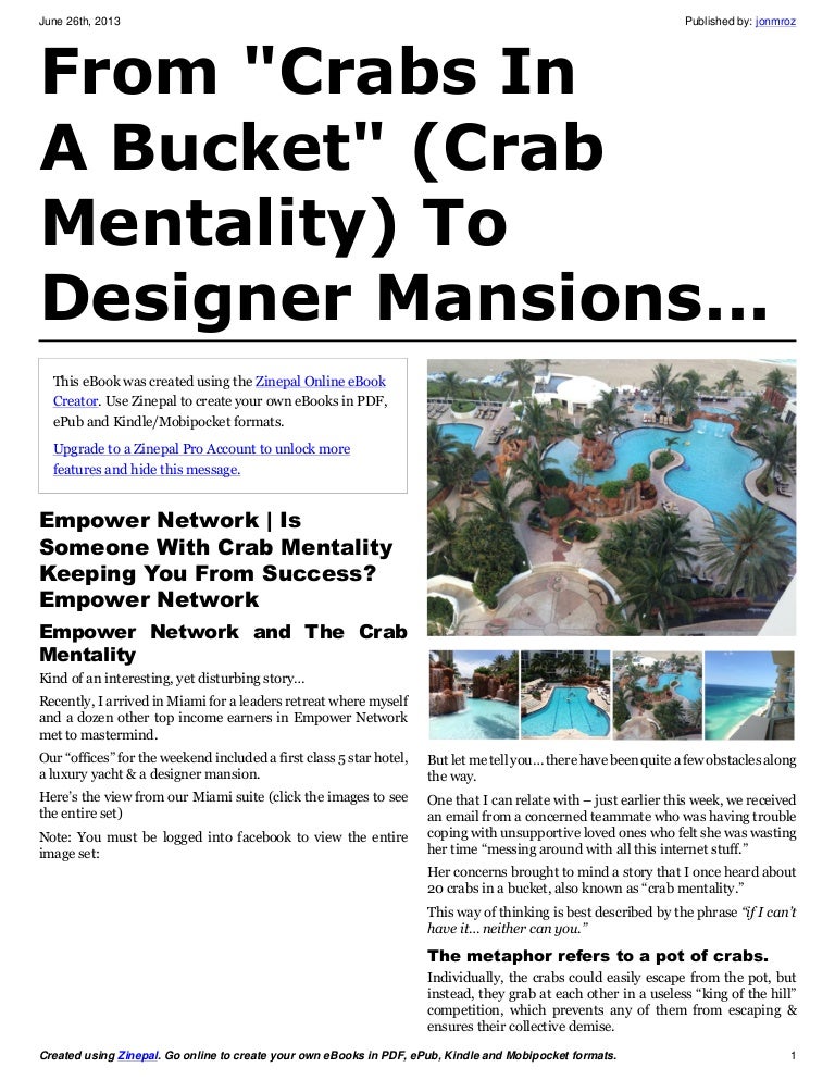 Empower Network Is Someone With Crab Mentality (Crabs In a Bucket)