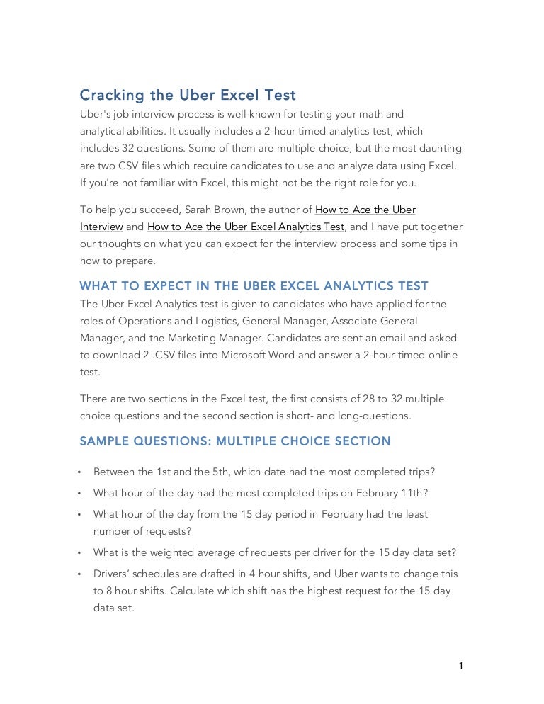 uber excel test how to pass interview analytical questions