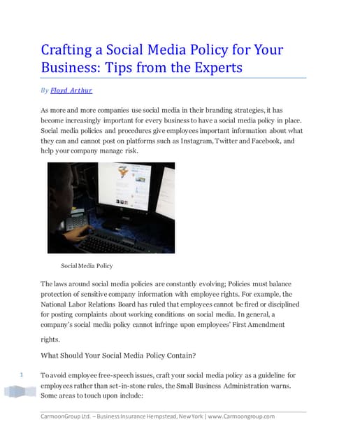 Crafting a social media policy for your business  tips from the experts by Fl...