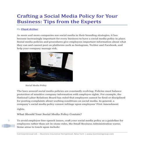 Crafting a social media policy for your business  tips from the experts by Floyd Arthur (Article)