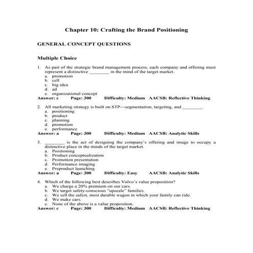 Crafting the brand positioning-quiz