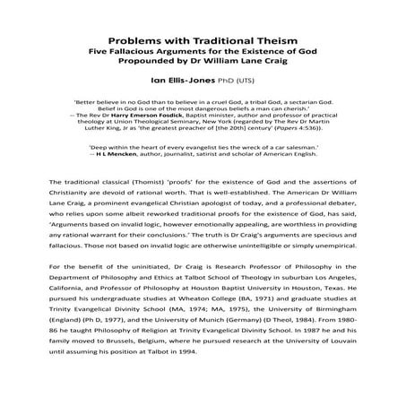 PROBLEMS WITH TRADITIONAL THEISM: FIVE FALLACIOUS ARGUMENTS FOR THE ...